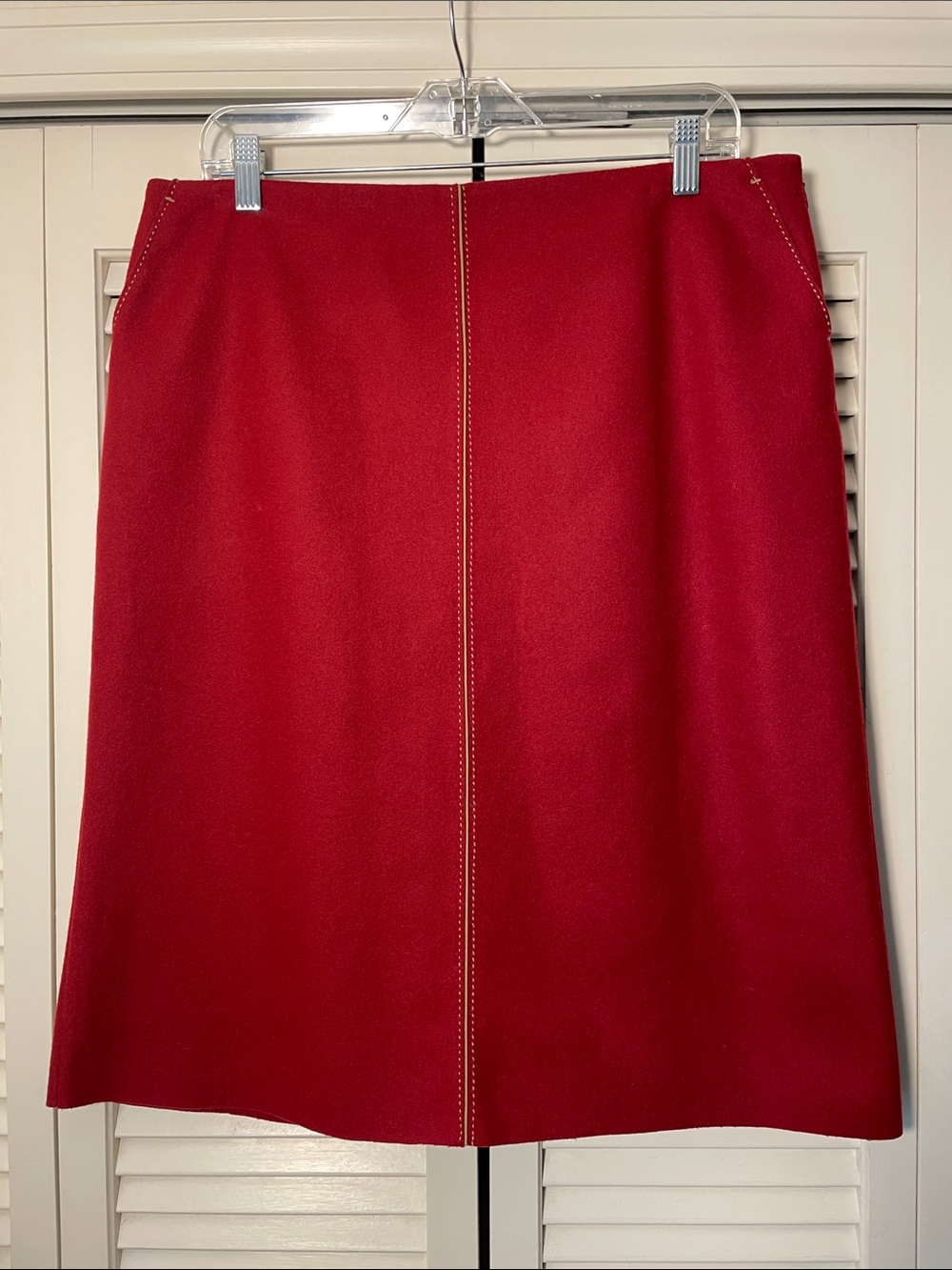 NWT J. Crew wool blend pencil skirt Sz 14 dark red fully lined tan stitching